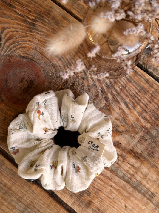 Chouchou double gaze fleurie écru tout doux