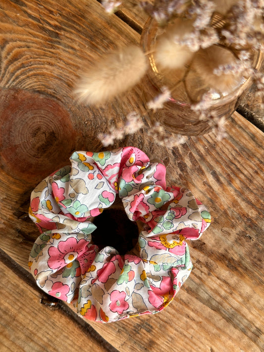 Chouchou scrunchie fille rose et vert Liberty