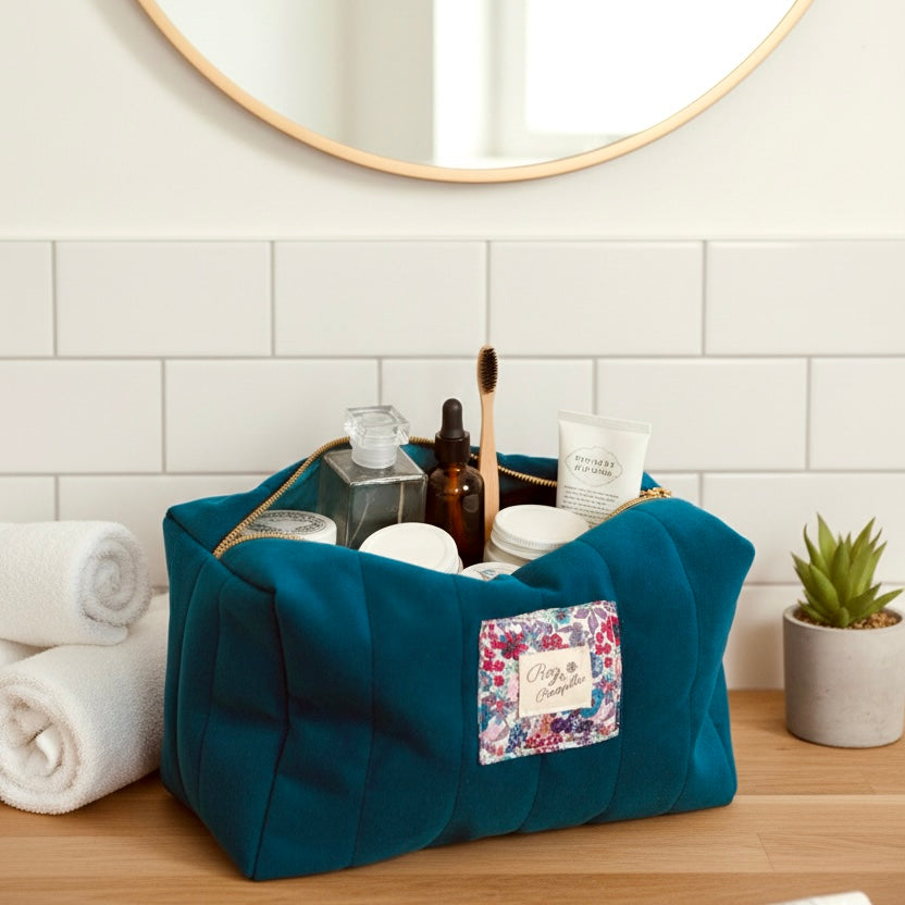 Trousse de toilette velours bleu IRIS