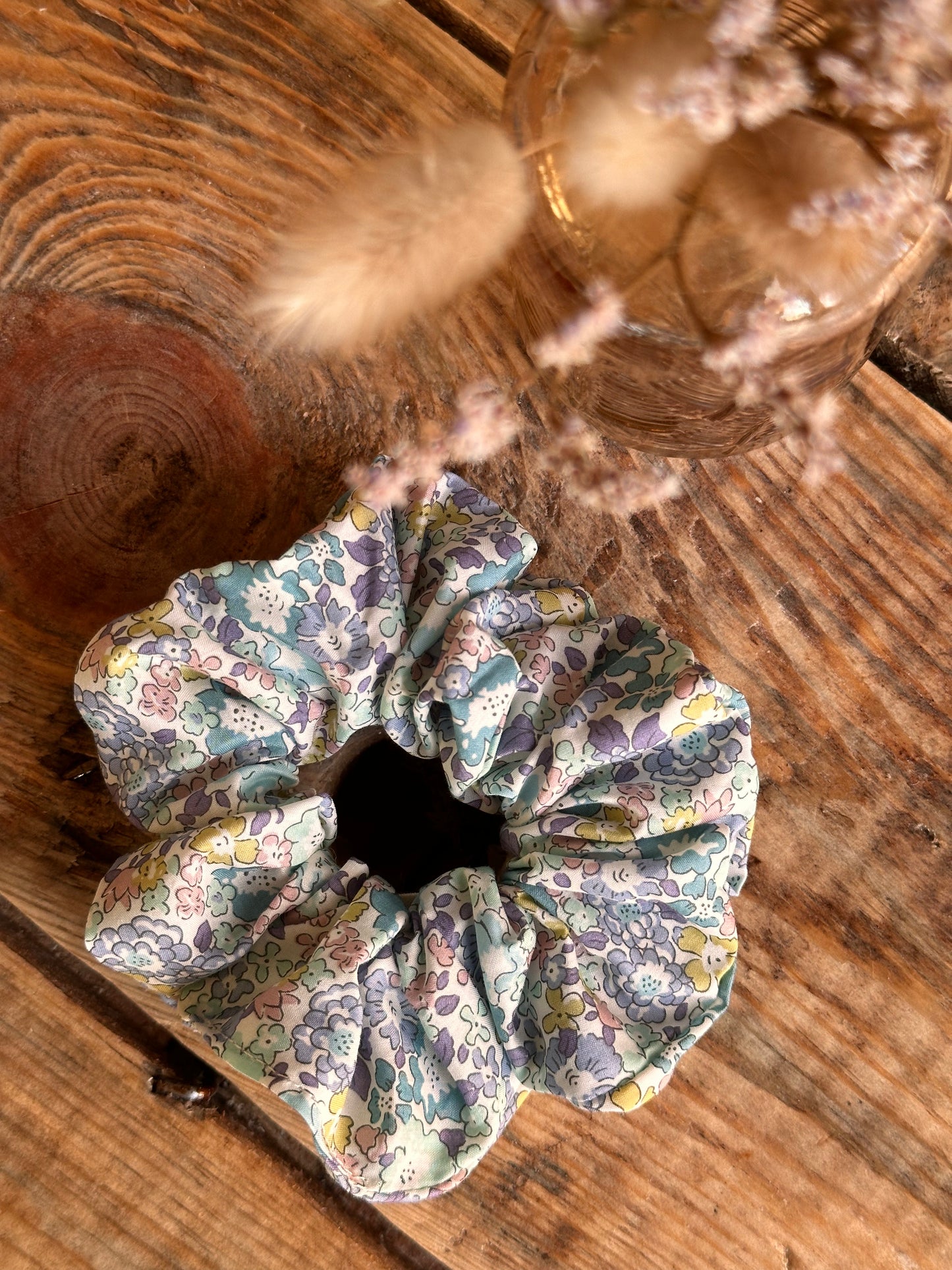 Chouchou scrunchie bleu vert Liberty