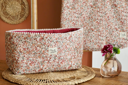 Panier de rangement en tissu framboise fleuri chambre bébé