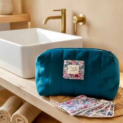 Trousse de toilette velours bleu IRIS