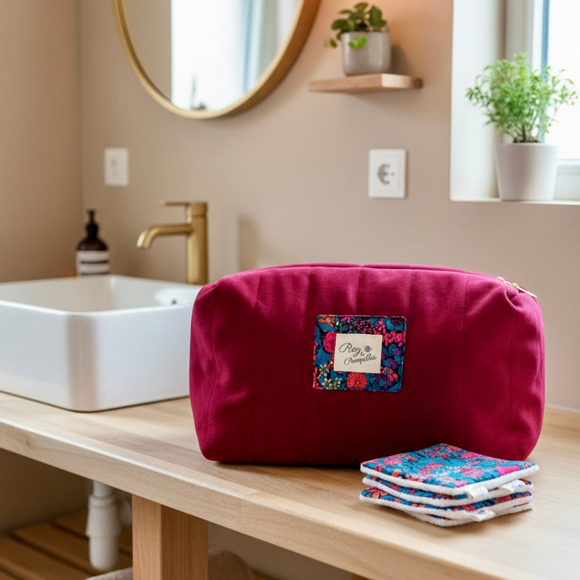 Trousse de toilette velours rouge CAMÉLIA