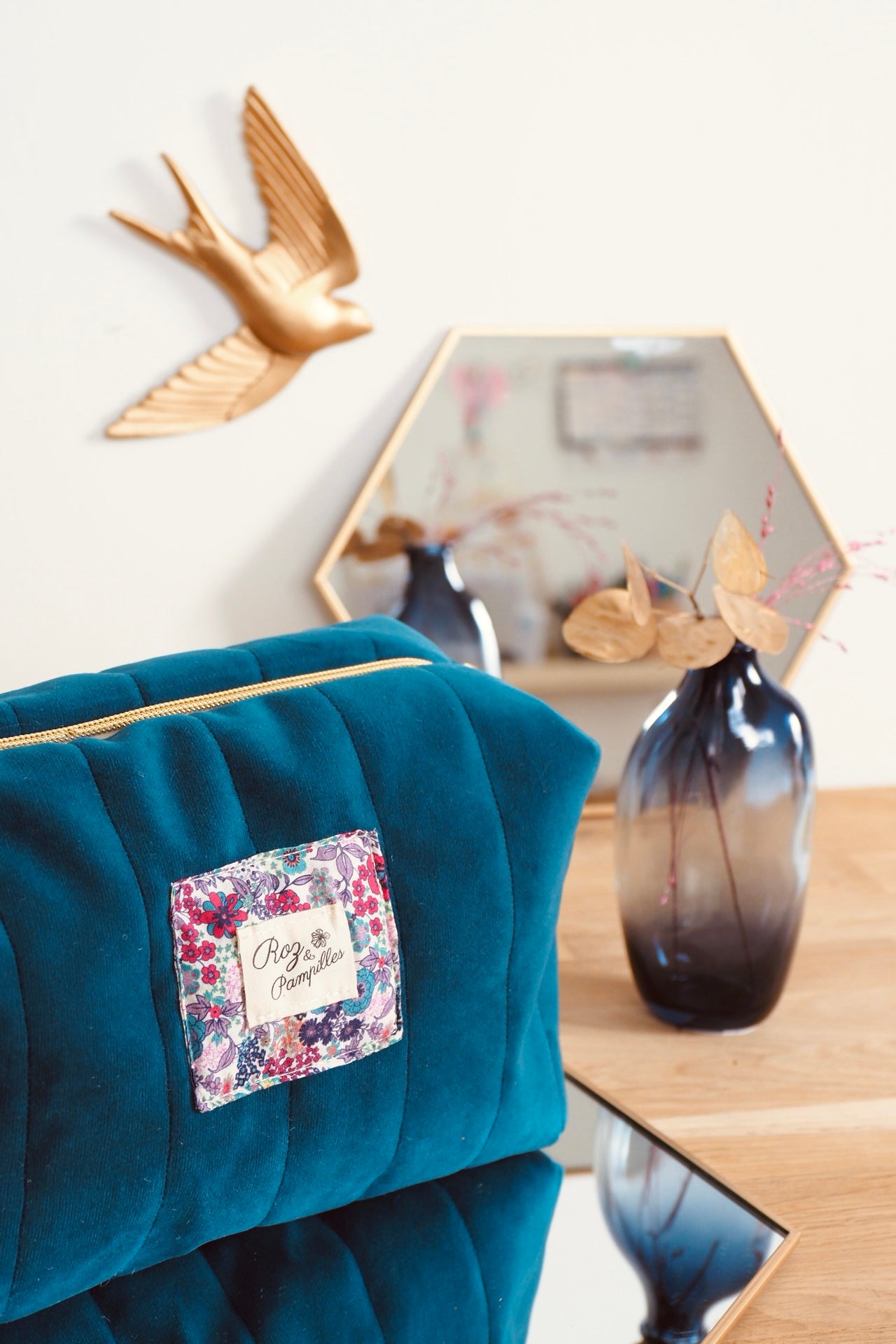 Trousse de toilette grand format velours bleu