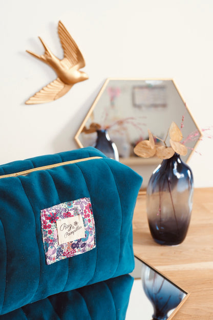 Trousse de toilette grand format velours bleu