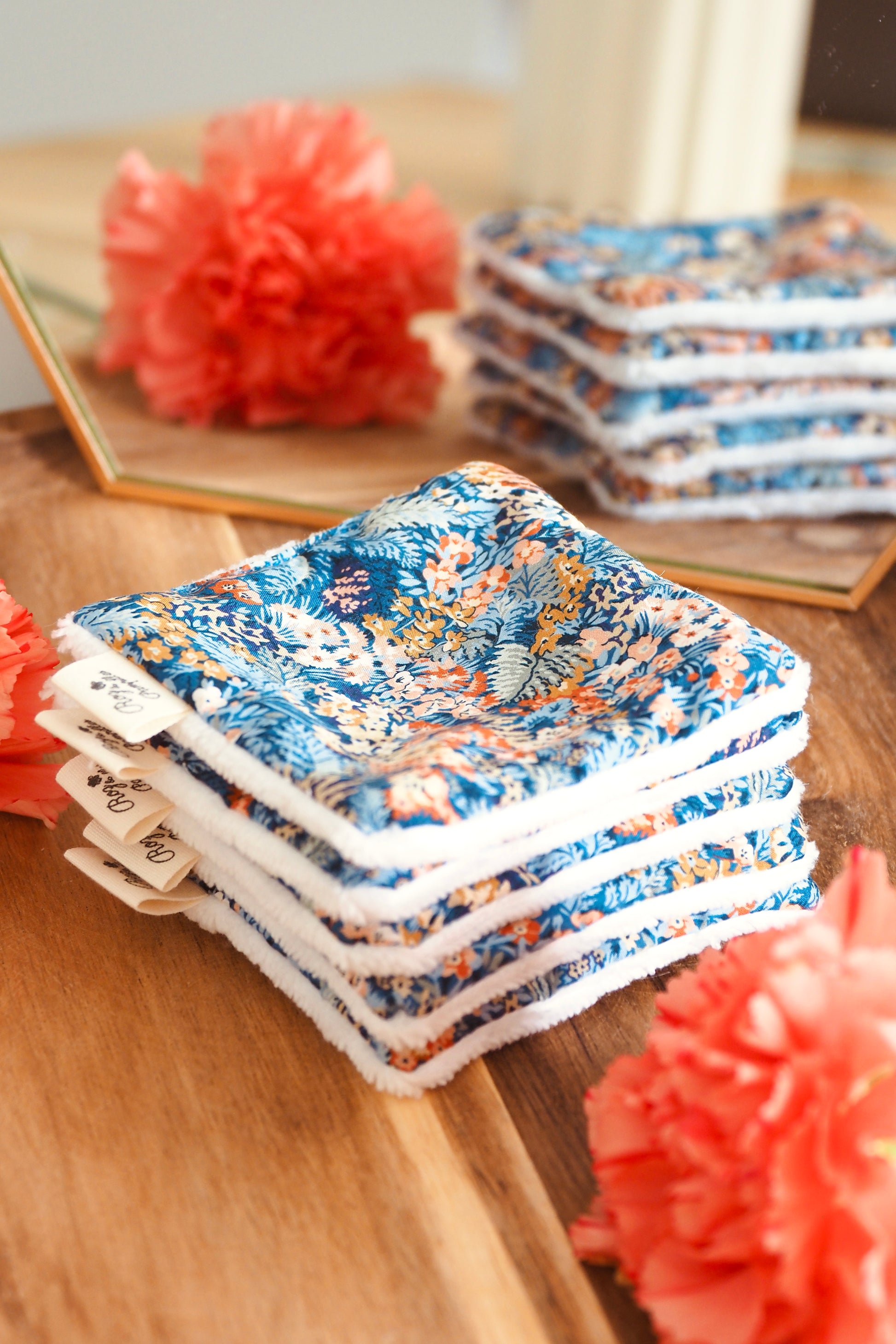 Cotons démaquillants réutilisables et lavables Liberty bleu