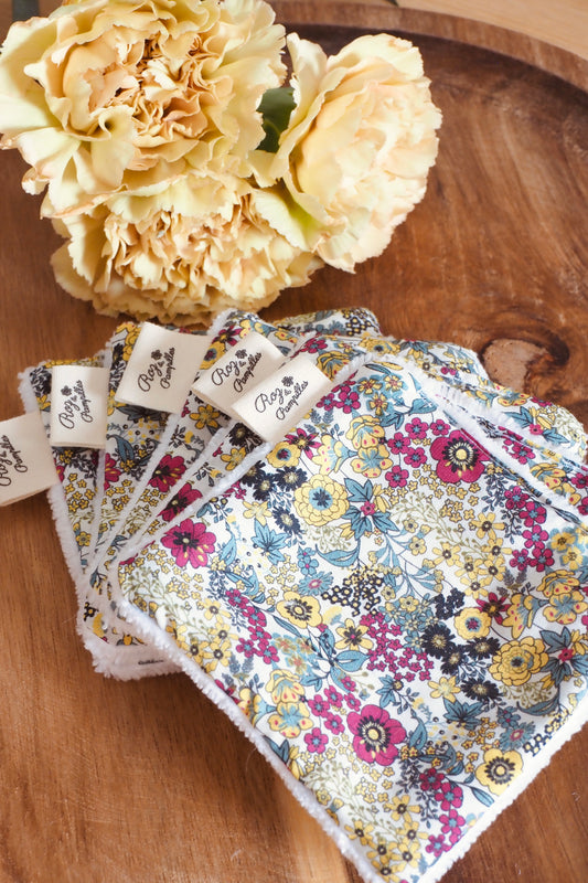 Cotons démaquillants réutilisables fleurs champêtre