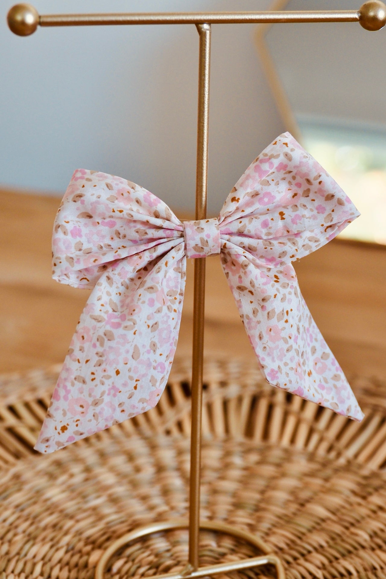 Barrette cheveux noeud rose floral