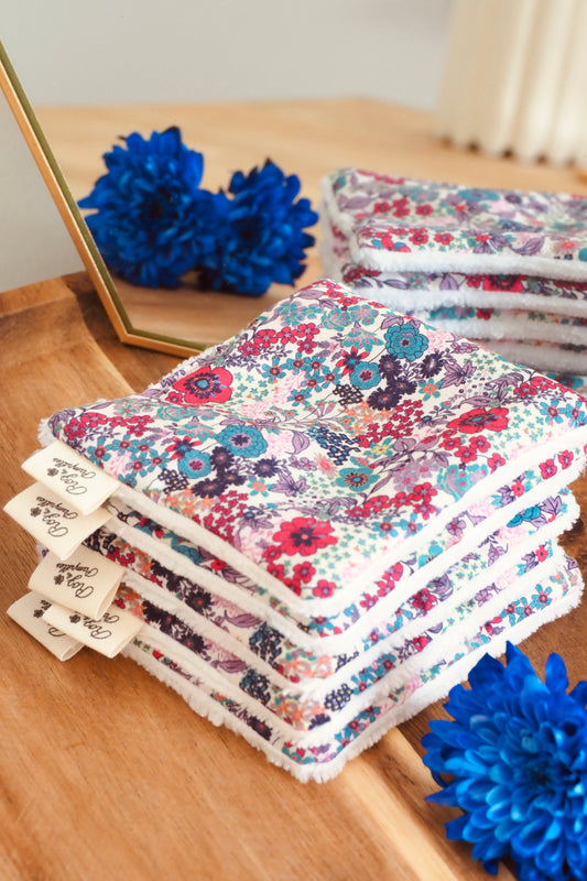 Coton démaquillant réutilisable motifs fleuris