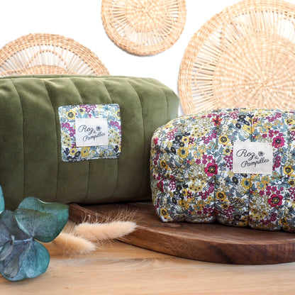 Trousse de toilette velours kaki JADE